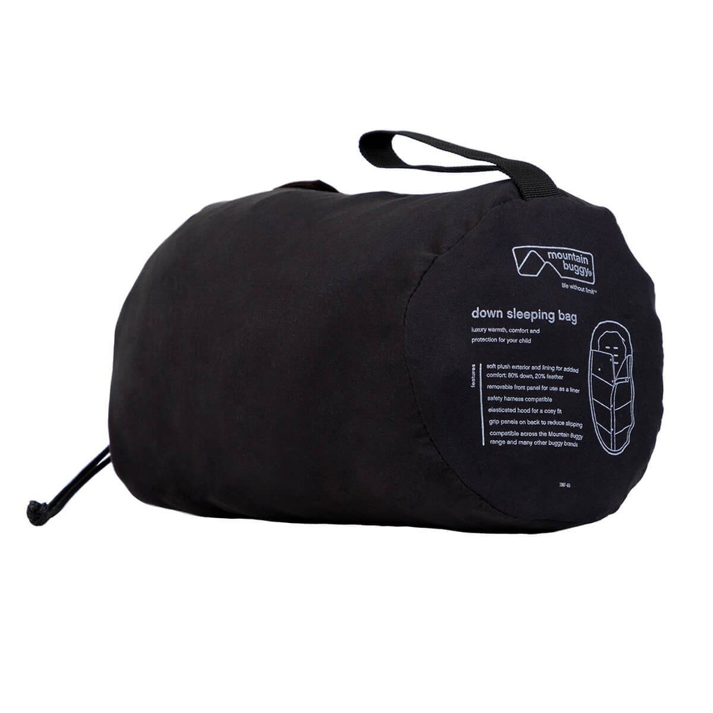 Mountain Buggy luxury down sleeping bag fully packed in colour grid_grid