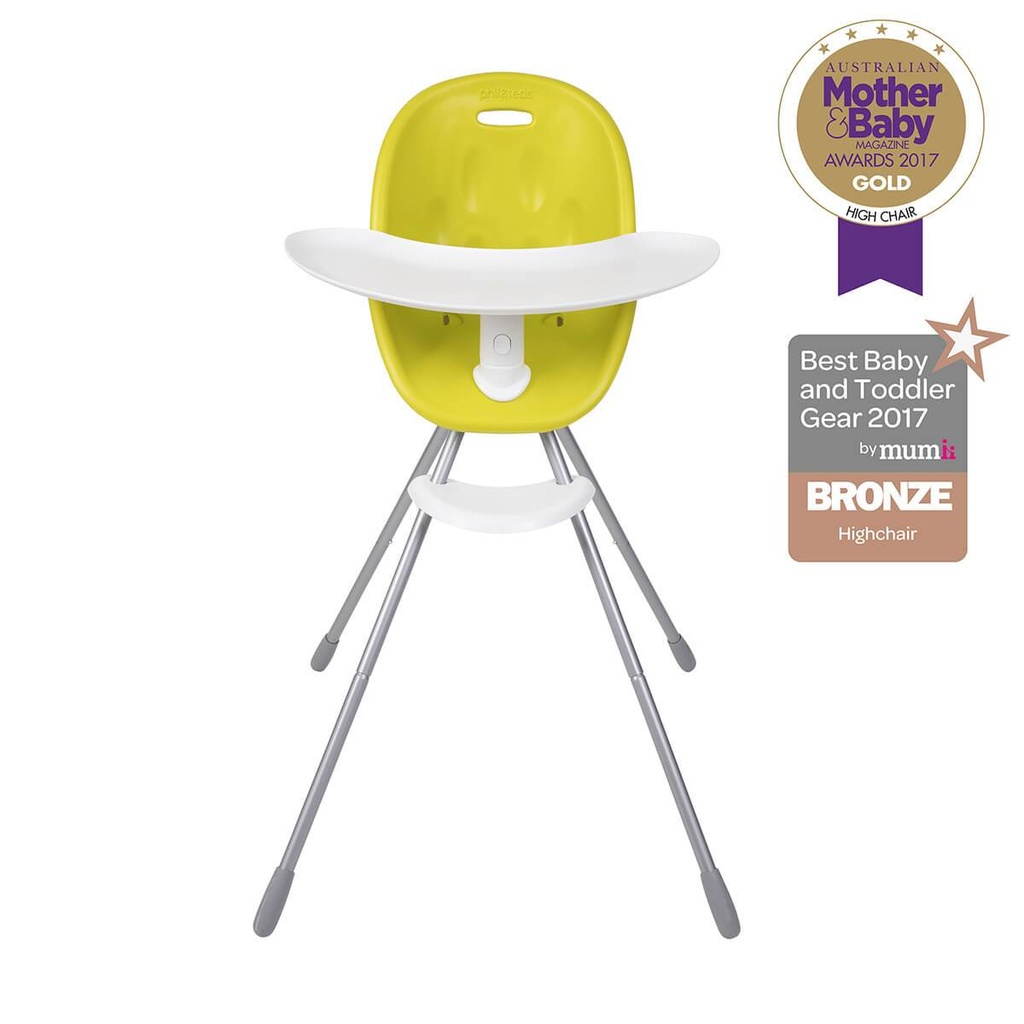 phil&teds award winning poppy high chair with food tray in lime front view 