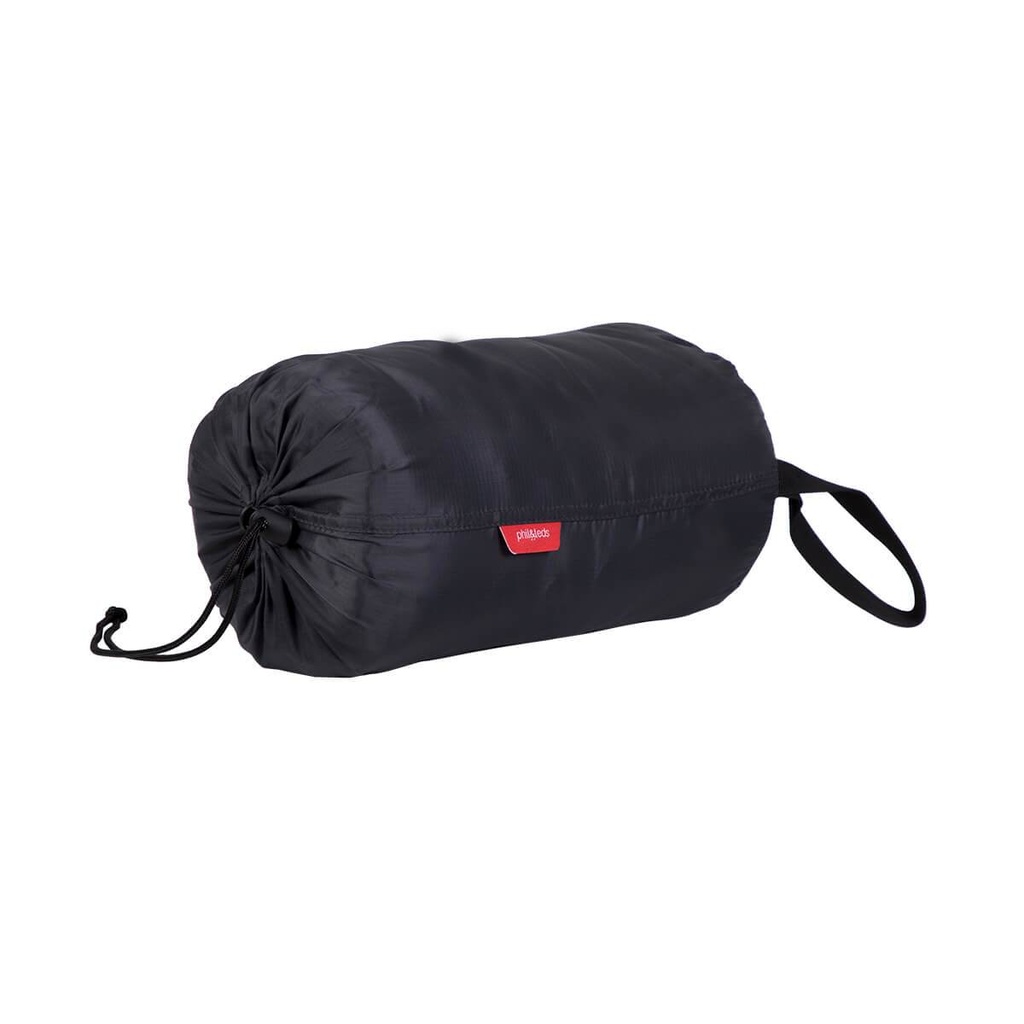 phil&teds snuggle & snooze sleeping bag in charcoal compactly packed front view
